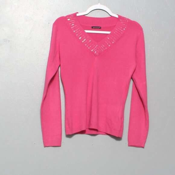 Just woman v neck hot pink barbie core merino wool sweater - Picture 1 of 7